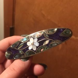 VINTAGE -- Alpacha Silver Inlay Enamel Hair Clip